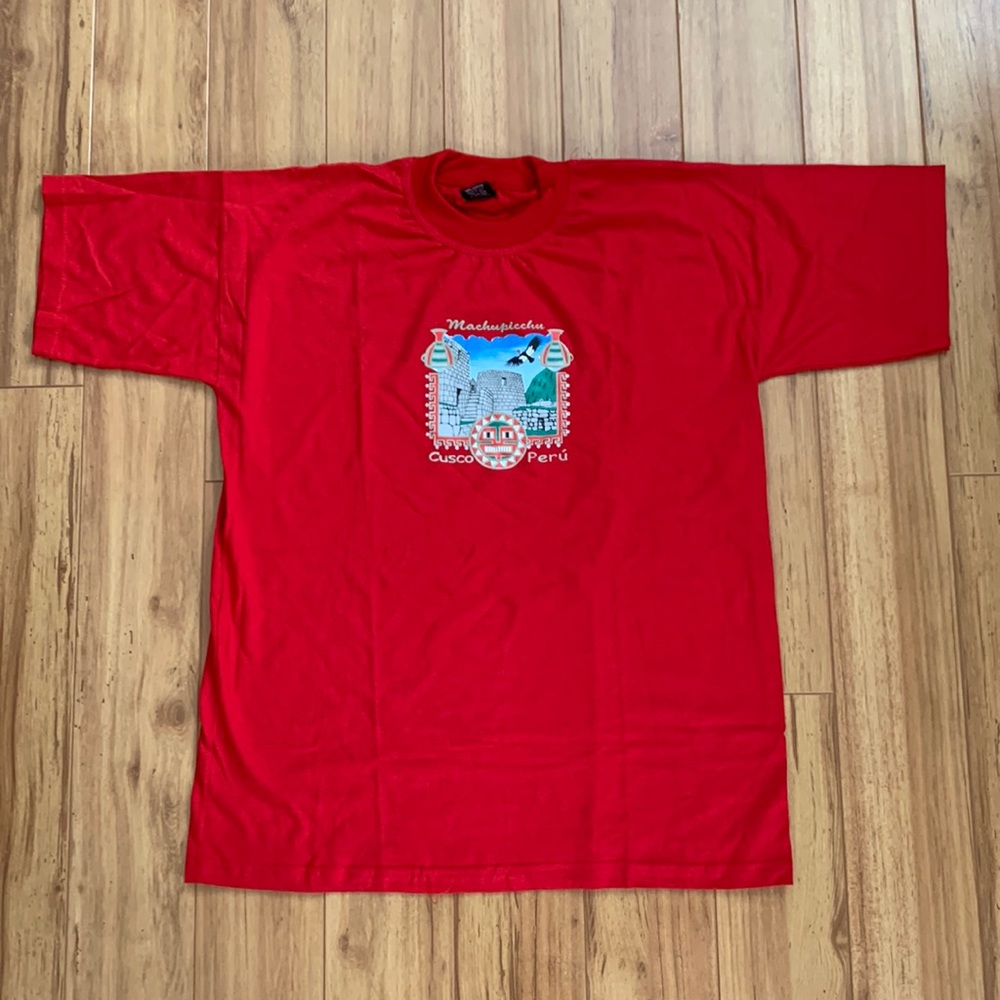 MachuPicchu Cusco Peru Pepes Line Souvenir Machu Picchu Red Tee Shirt Top NWOT